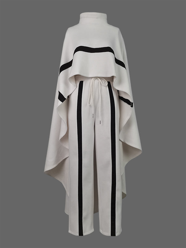 High-Low Loose Striped High Neck Cape