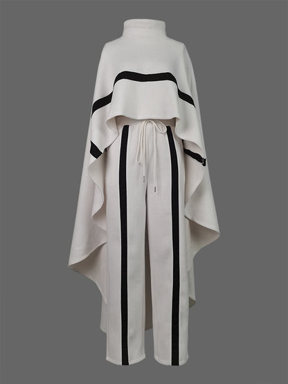 High-Low Loose Striped High Neck Cape