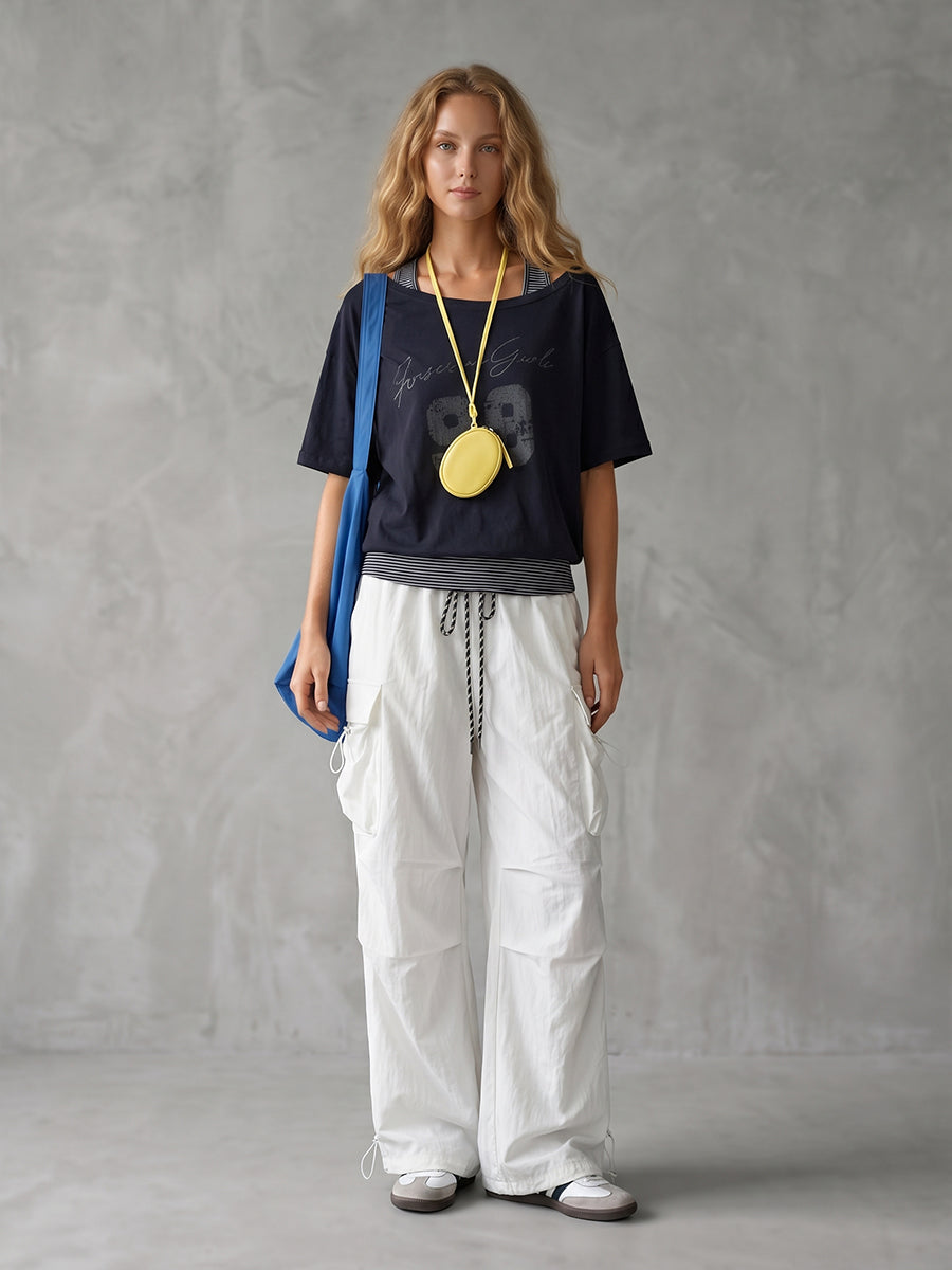 Cargo Pants Loose Drawstring Pockets Solid Color Pants