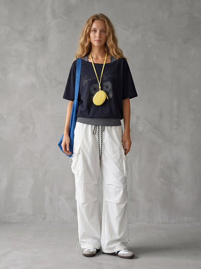 Cargo Pants Loose Drawstring Pockets Solid Color Pants
