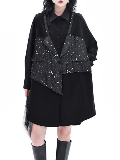 False Two Hipster Asymmetric Split-Joint Textured Lapel Collar Mini Dresses