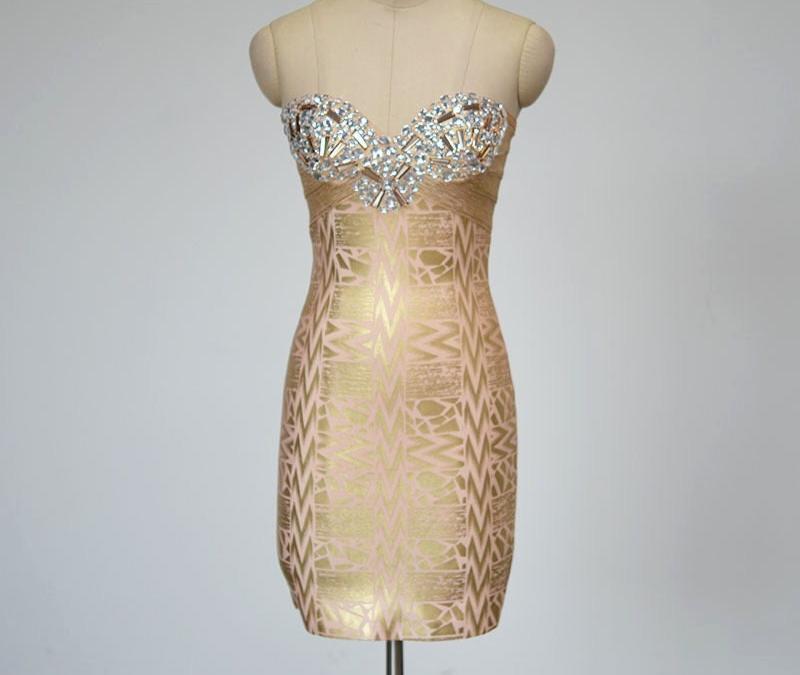 REKA Strapless Gold Mini Bandage Dress
