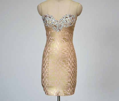 REKA Strapless Gold Mini Bandage Dress