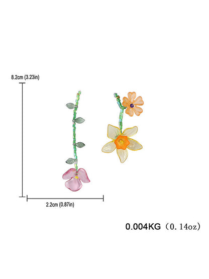 Asymmetric Flower Shape Geometric Drop Earrings