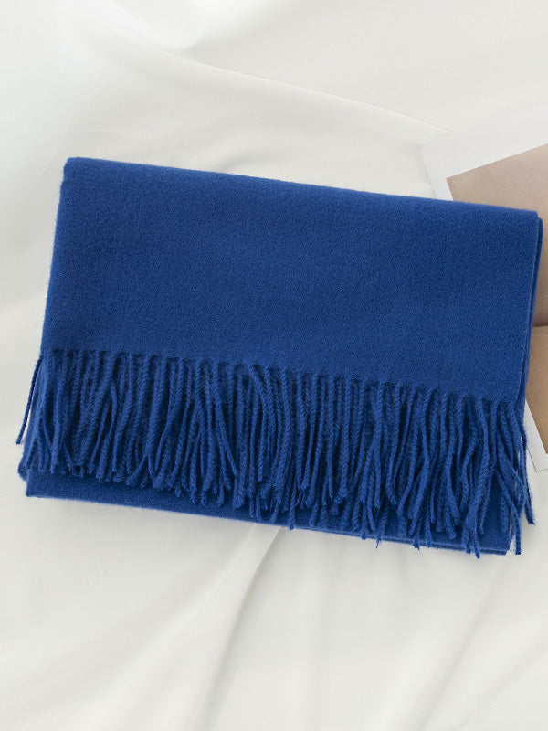 Keep Warm Solid Color Tasseled Shawl&Scarf ROYAL BLUE One_size