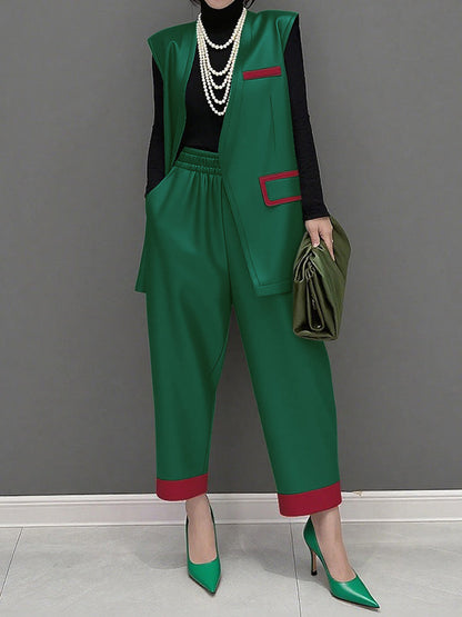 High Waisted Elasticity Pockets Solid Color Pants Trousers