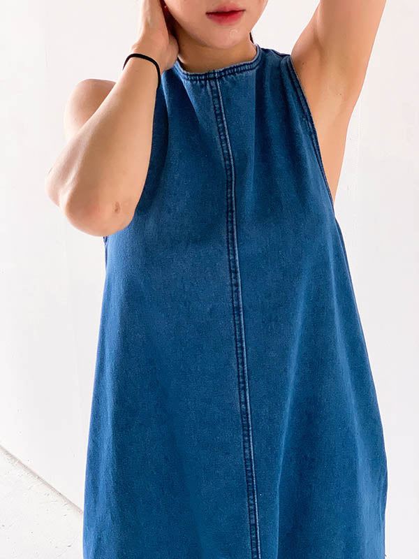 A-Line Loose Pockets Solid Color Tied Round-Neck Maxi Dresses