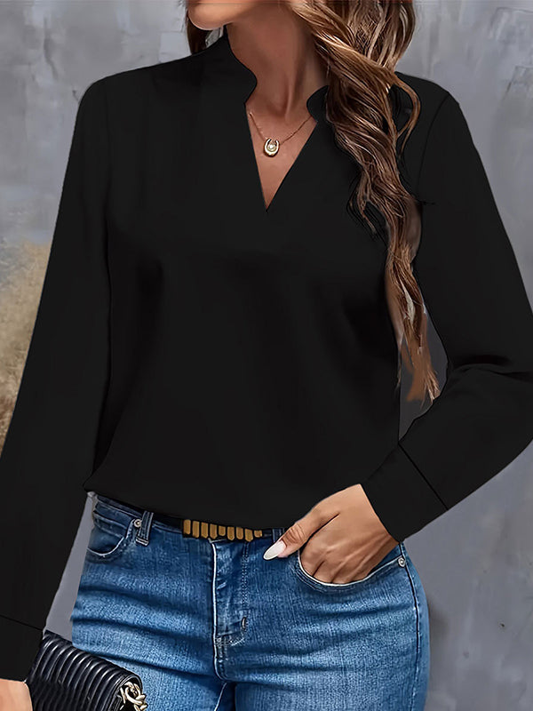 Lange Ärmel, lockere, einfarbige Blusen und Hemden mit Stehkragen 