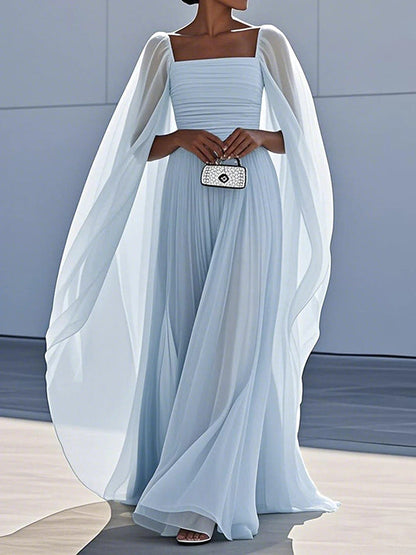 Cape Gauze Pleated Split-Joint Square-Neck Evening Dresses Maxi Dresses