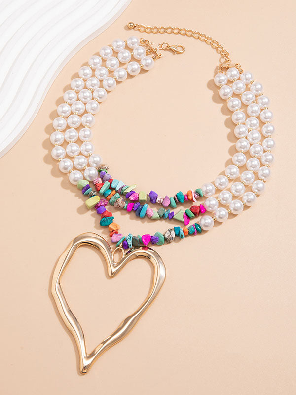 Beaded Contrast Color Heart Shape Dainty Necklace Necklaces Accessories