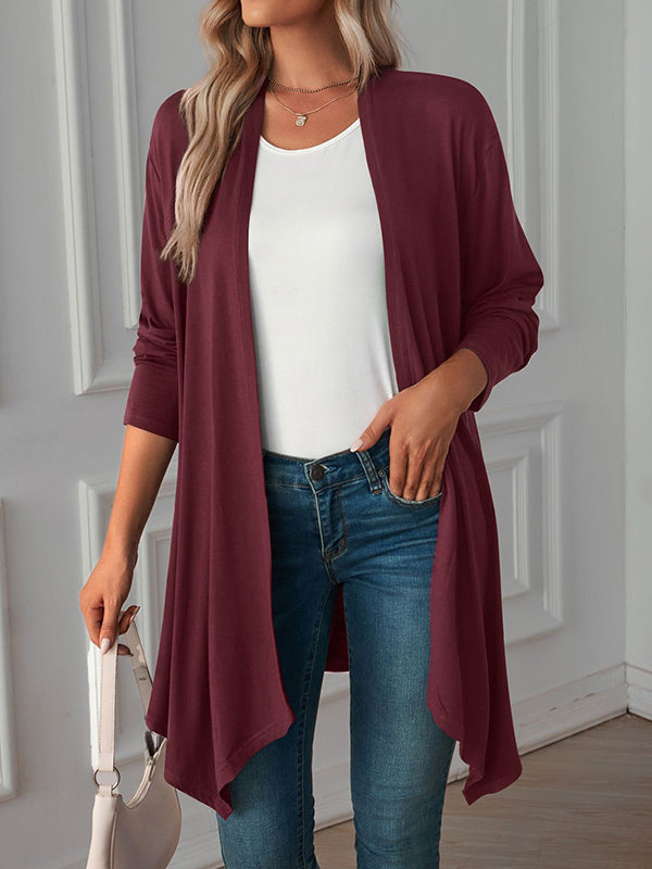 Vêtements d'extérieur amples à manches longues et col affirmé de couleur unie 