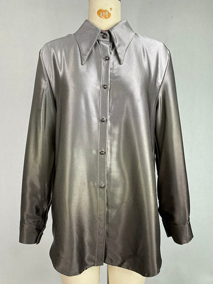 Long Sleeves Buttoned Gradient Lapel Blouses&Shirts Tops