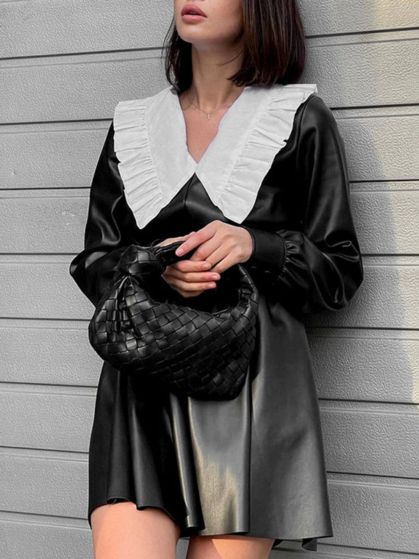 Mini-robes à manches bouffantes amples, élastiques, plissées, fendues, col Claudine 