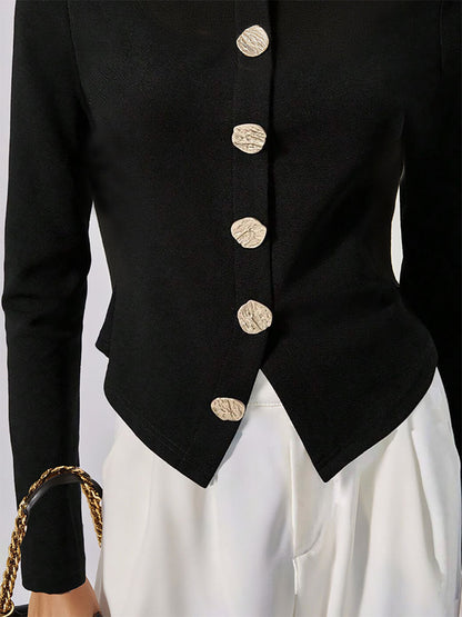 Long Sleeves Buttoned Solid Color High Neck Pullovers Sweater Tops