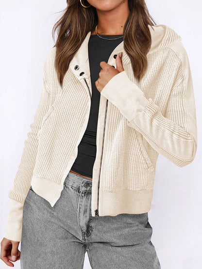 Veste à capuche, manches longues, poches boutonnées, fermeture éclair fendue, vêtements d'extérieur à capuche 