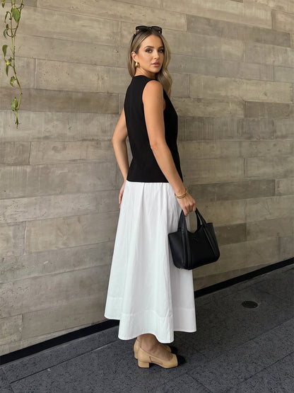 Split-side Solid Color Pockets High Waisted A-line Skirts