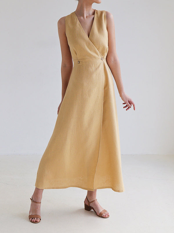 Loose Sleeveless Split-Joint V-Neck Maxi Dresses