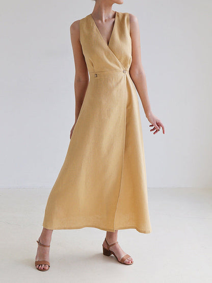 Loose Sleeveless Split-Joint V-Neck Maxi Dresses