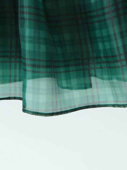 A-Line High Waisted Plaid Pleated Square-Neck Mini Dresses