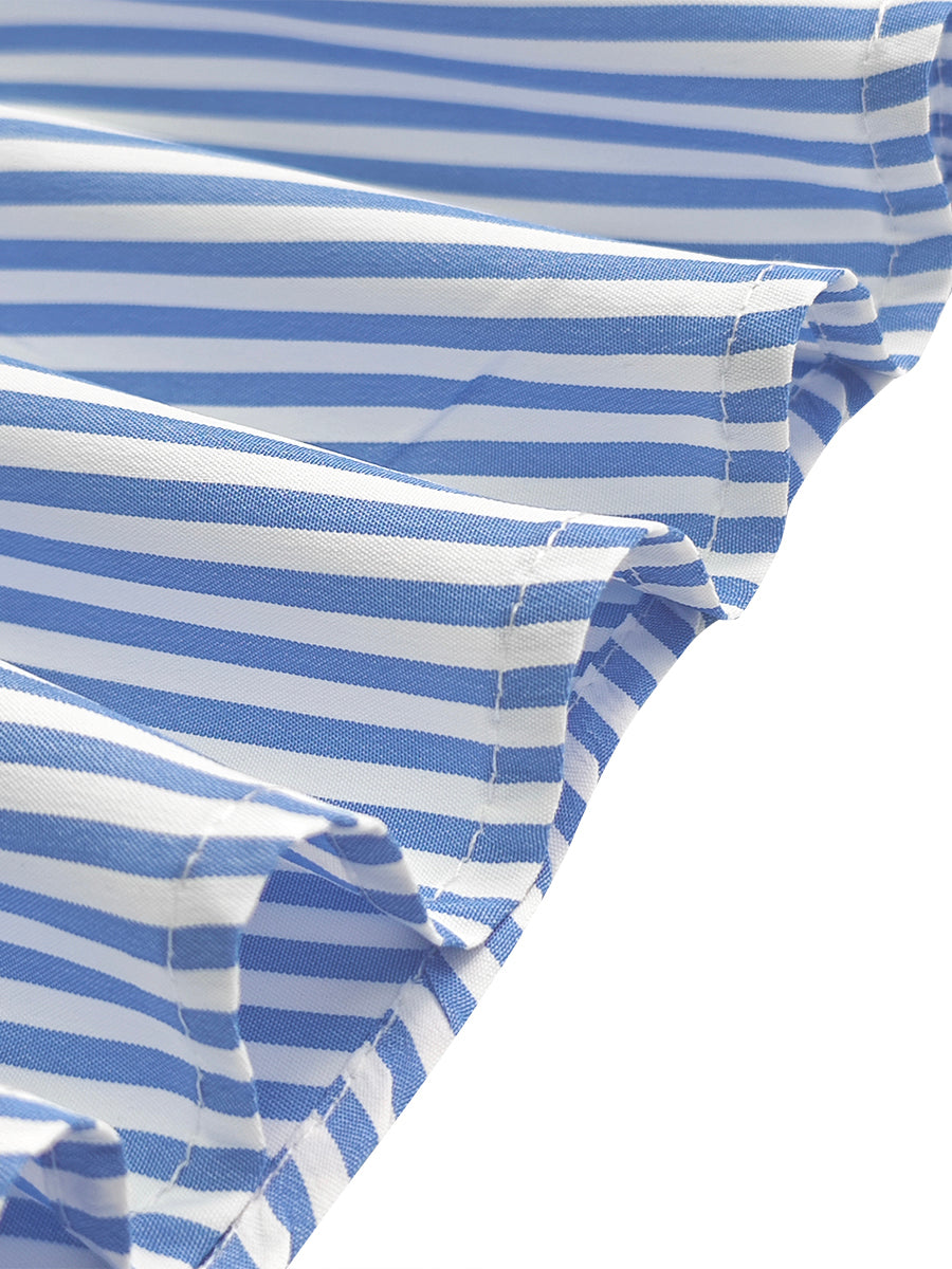 A-Line Loose Contrast Color Pleated Striped Halter-Neck Maxi Dresses