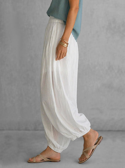Cropped Loose Elasticity Pleated Solid Color Pants Trousers