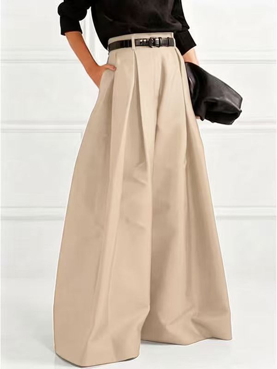 Solid Color Pleated Wide Pants Wide Leg Pants