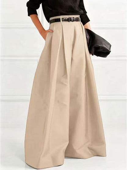 Solid Color Pleated Wide Pants Wide Leg Pants