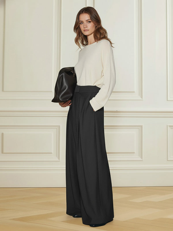 High Waisted Loose Pleated Solid Color Pants