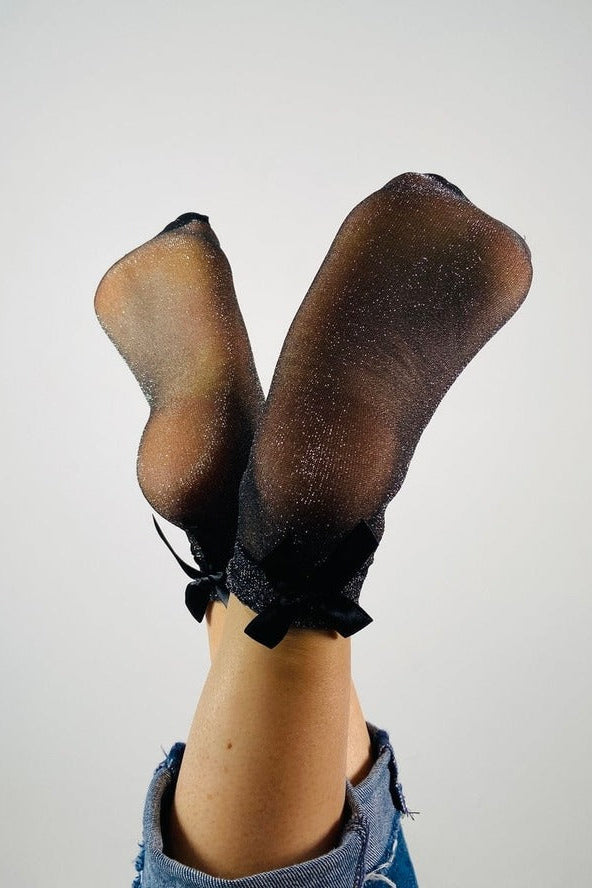 Sheer Glitter Bow Socks