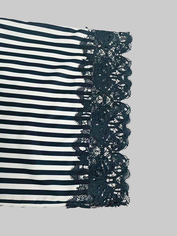 Loose Wide Leg Contrast Color Pockets Split-Joint Striped Pants Trousers