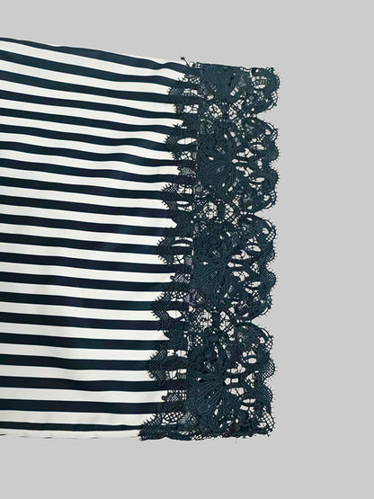 Loose Wide Leg Contrast Color Pockets Split-Joint Striped Pants Trousers