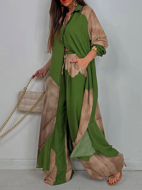 High Waisted Wide Leg Drawstring Elasticity Floral Printed Split-Joint Pants Trousers