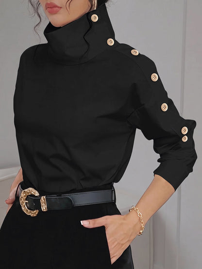 Split-Joint Solid Color Buttoned Long Sleeves Adjustable Straps Blouses&shirts Tops