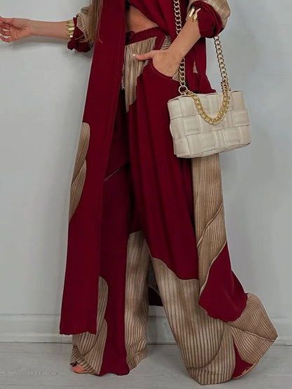 High Waisted Wide Leg Drawstring Elasticity Floral Printed Split-Joint Pants Trousers