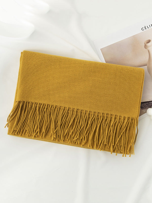 Keep Warm Solid Color Tasseled Shawl&Scarf DEEP YELLOW One_size