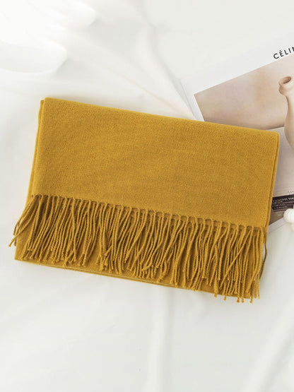 Keep Warm Solid Color Tasseled Shawl&Scarf DEEP YELLOW One_size