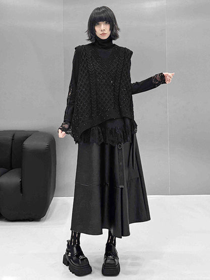 Hipster Long Sleeves See-Through Split-Joint High Neck T-Shirts Tops