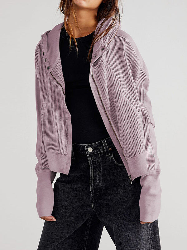 Veste à capuche, manches longues, poches boutonnées, fermeture éclair fendue, vêtements d'extérieur à capuche 