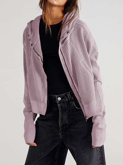 Veste à capuche, manches longues, poches boutonnées, fermeture éclair fendue, vêtements d'extérieur à capuche 