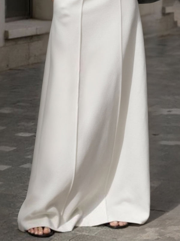 Long Sleeves Solid Color Split-Joint Round-Neck Maxi Dresses