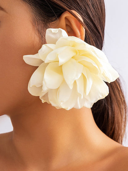 Solid Color Three-Dimensional Flower Drop Earrings BEIGE One_size