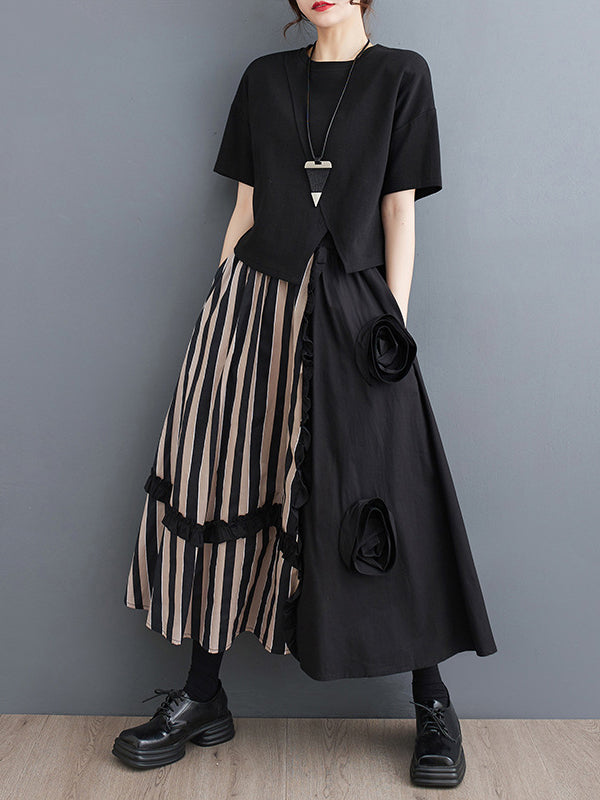 Jupes taille haute élastiques amples à fleurs et à fentes 