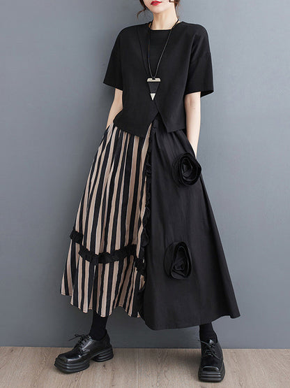 Jupes taille haute élastiques amples à fleurs et à fentes 