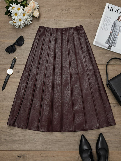 Loose Elastics Pleated Solid Color Zipper Skirts Bottoms