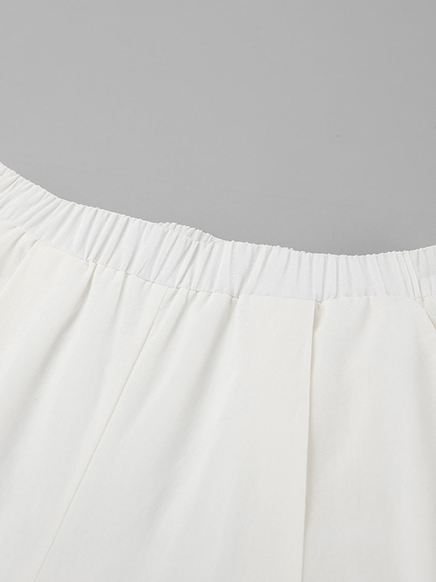High Waisted Loose Backless Hollow Pockets Solid Color Split-Joint Halter-Neck Blouses&Shirts Tops Pants Trousers Two Pieces Set