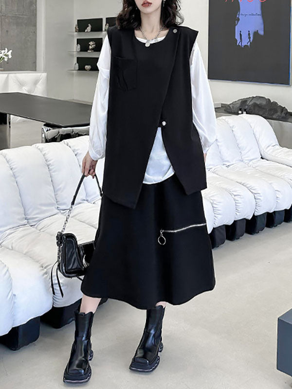 Débardeur ample sans manches à col rond et fermeture éclair asymétrique 