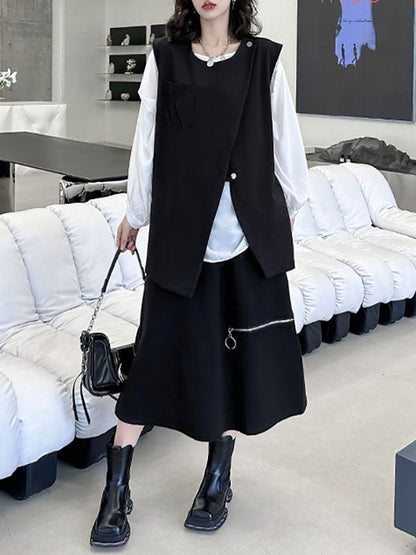 Débardeur ample sans manches à col rond et fermeture éclair asymétrique 