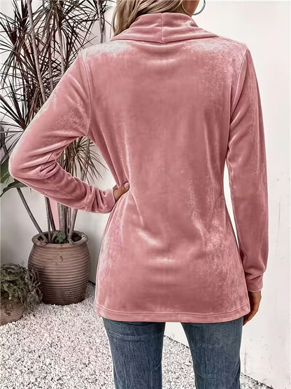 Velvet Solid Color Buttoned Loose Long Sleeves Collarless Outerwear