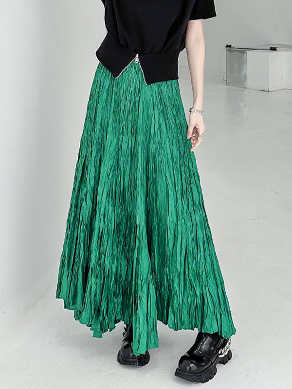 Jupes trapèze plissées taille haute à coupe irrégulière de couleur unie 