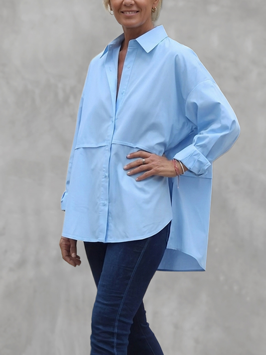 Split-Joint Solid Color Buttoned Loose Long Sleeves Lapel Blouses&shirts Tops